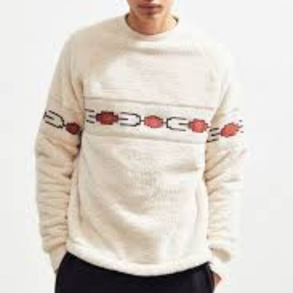 ✅ URBAN OUTFITTERS Western Sherpa Crew-Neck Sweatshirt CREAM SIZE MEDIUM - Picture 1 of 6